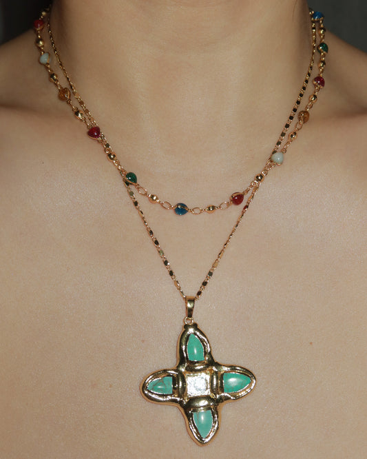 Chaya Rainbow Heart Enamel Beaded Golden Necklace