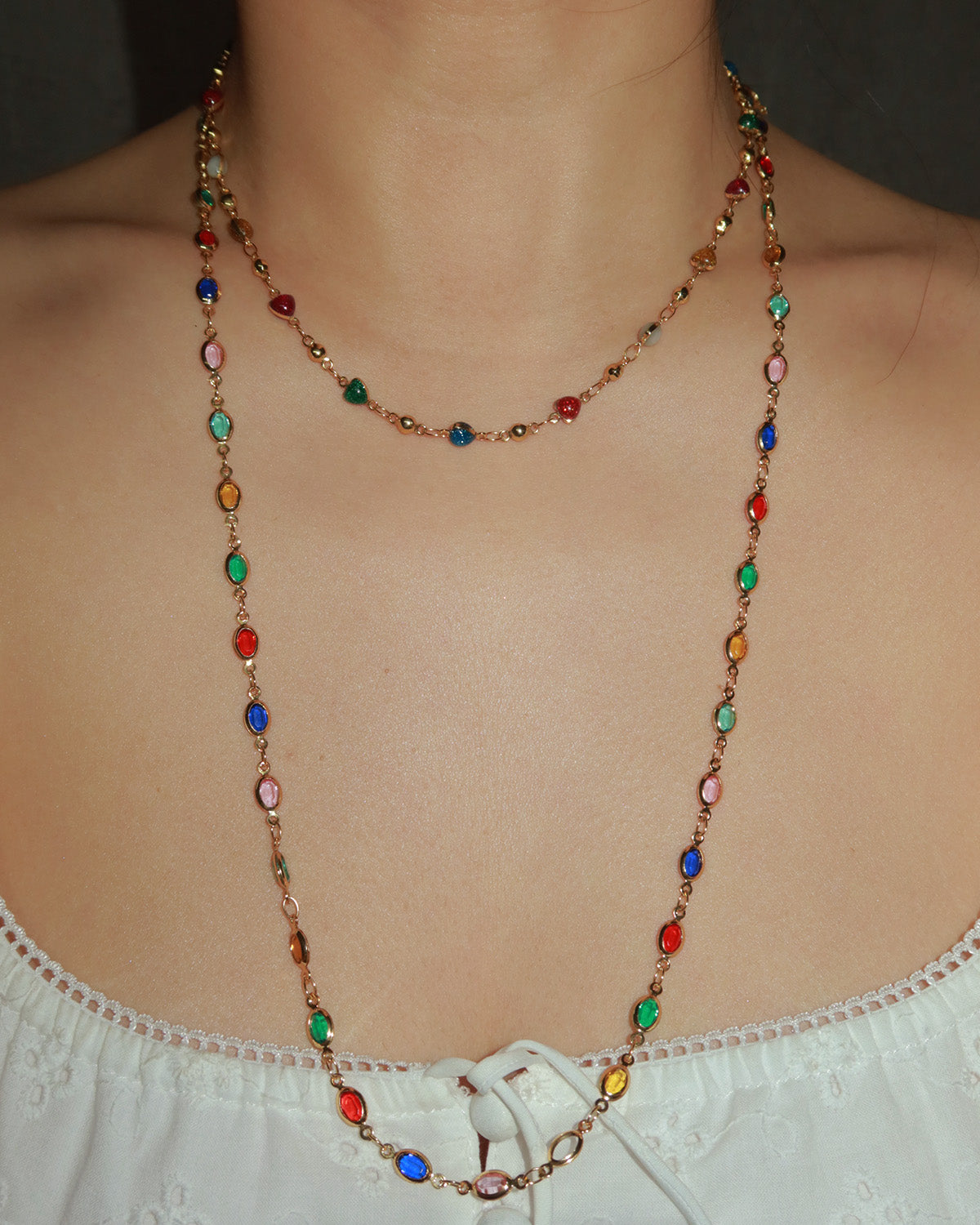 Chaya Rainbow Heart Enamel Beaded Golden Necklace