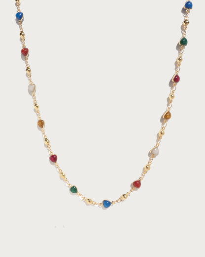 Rainbow Heart Enamel Beaded Golden Necklace