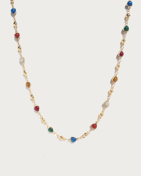 Rainbow Heart Enamel Beaded Golden Necklace