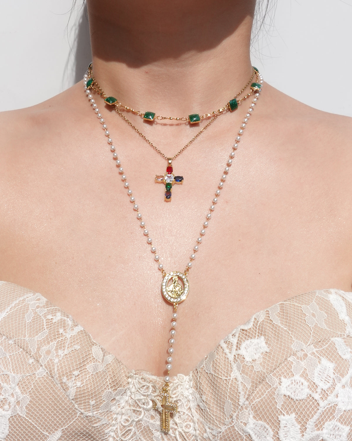 Hedy Green Square Enamel Beaded Golden Necklace