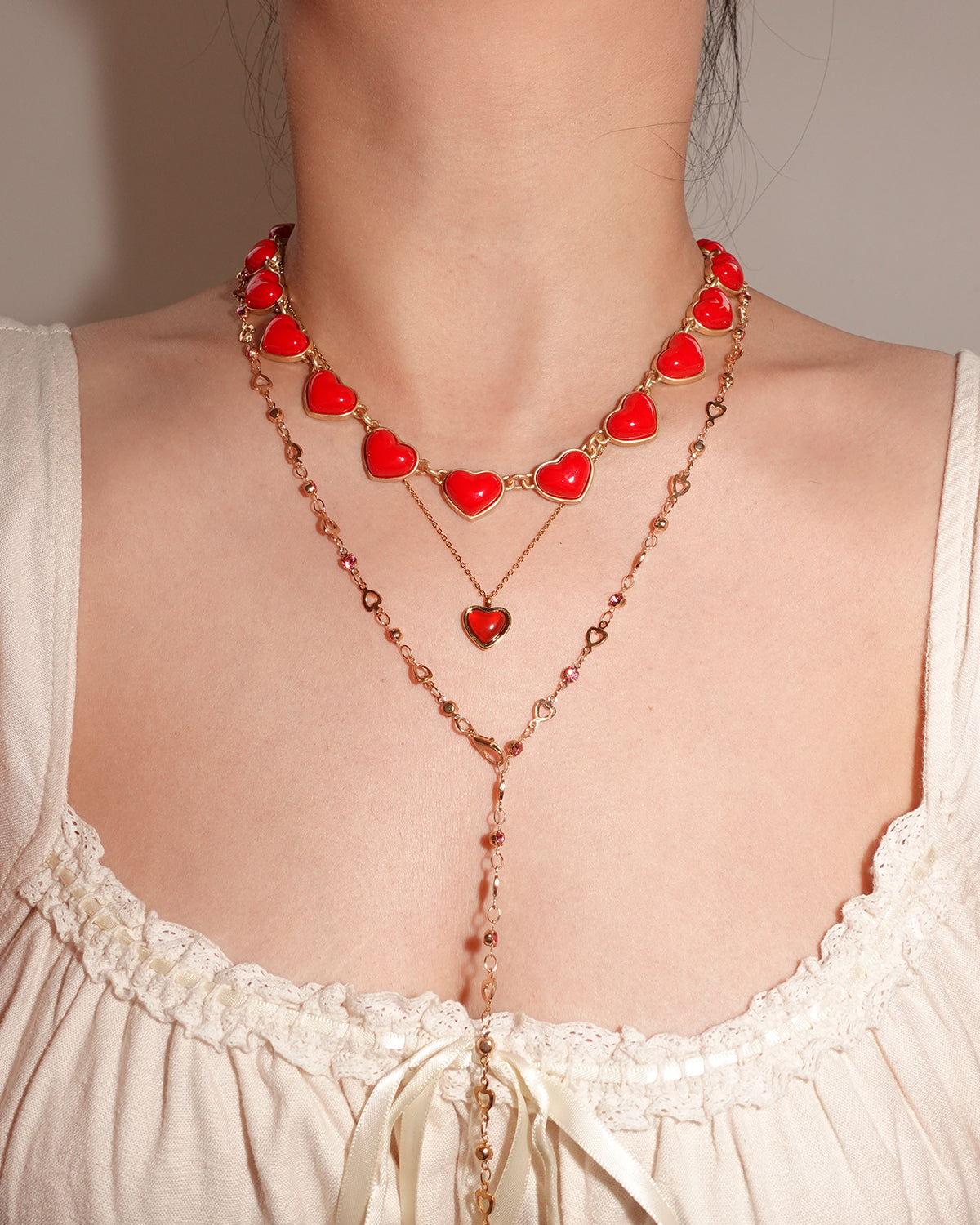 Red Heart Golden Necklace