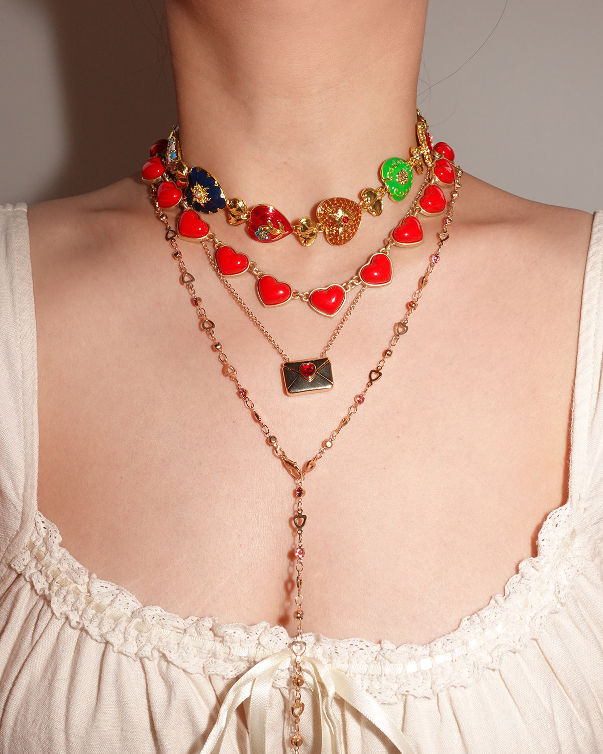 Red Heart Golden Necklace