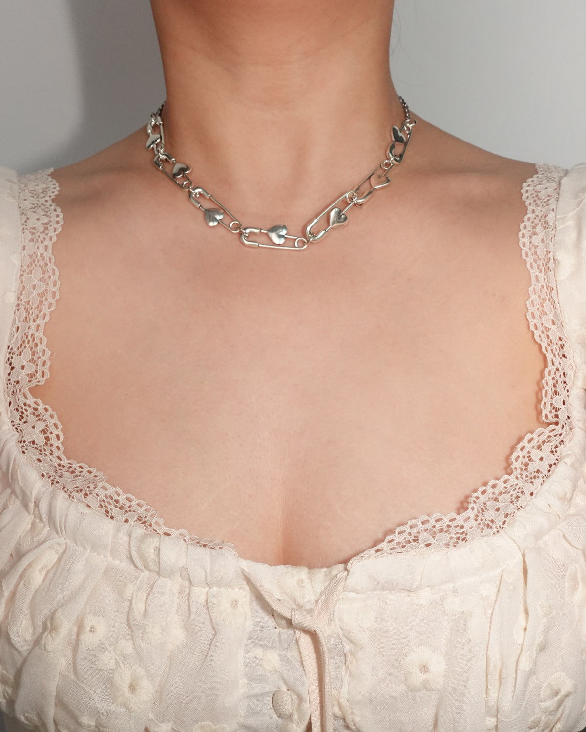 Heart Paper Clip Silver Necklace