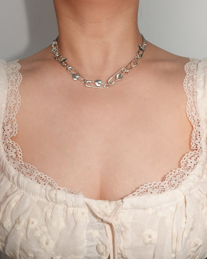 Heart Paper Clip Silver Necklace