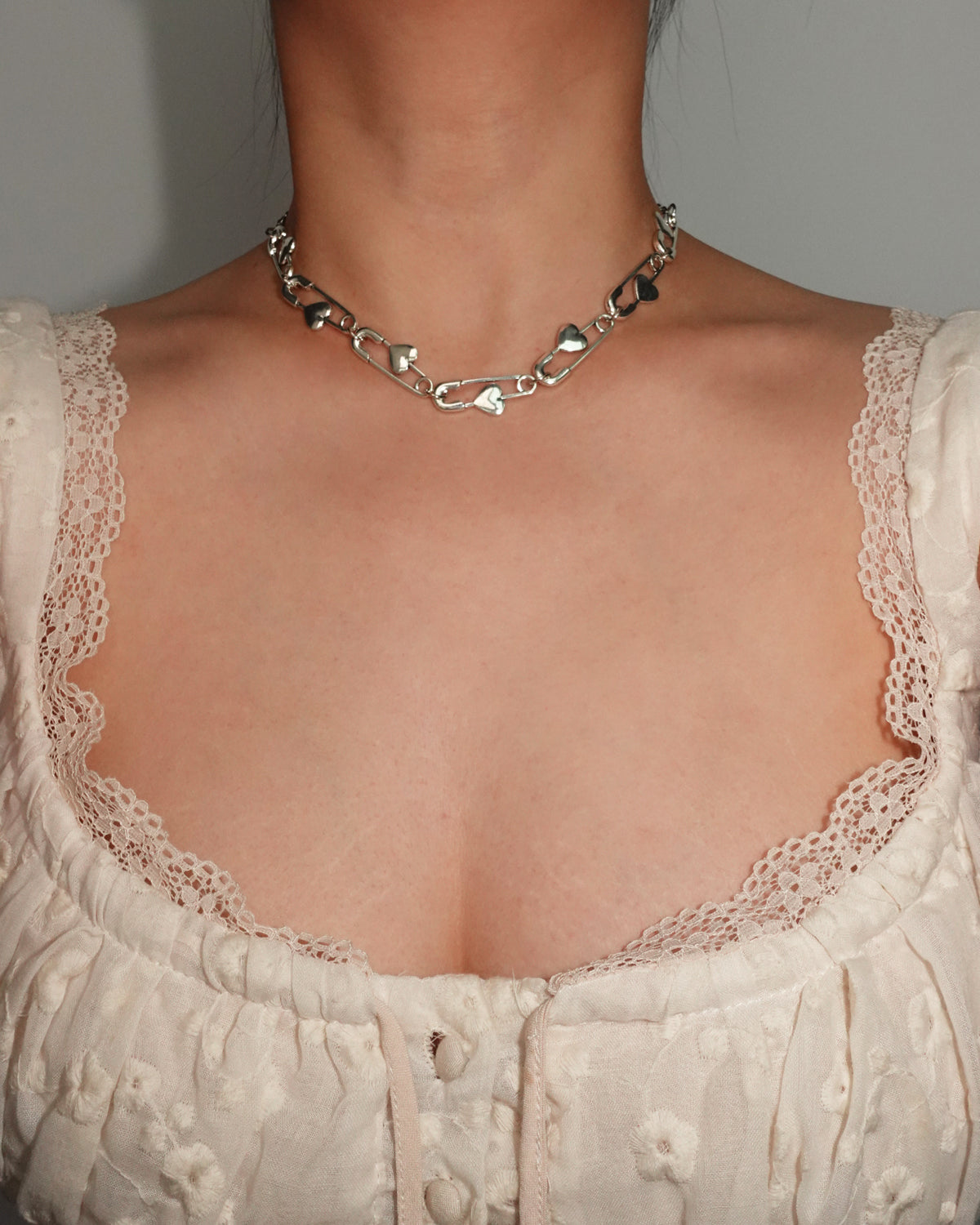 Heart Paper Clip Silver Necklace