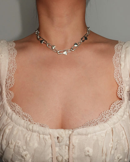 Heart Paper Clip Silver Necklace