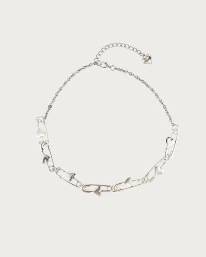 Heart Paper Clip Silver Necklace