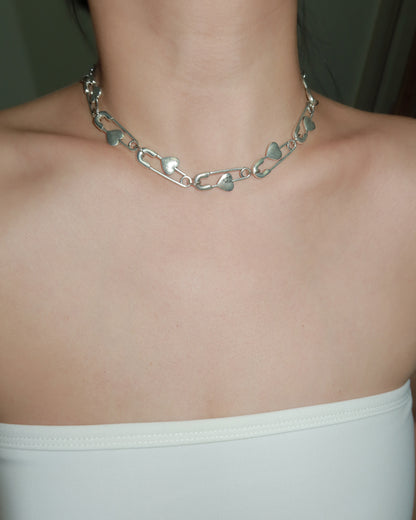 Adora Heart Paper Clip Silver Necklace