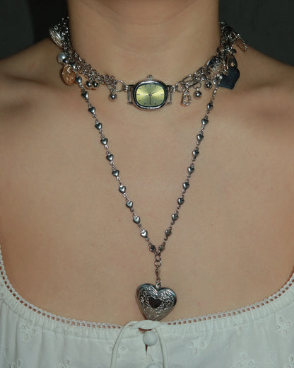 Honey Heart Silver Locket Pendant Necklace