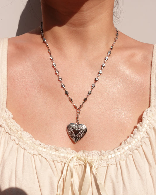 Heart Silver Locket Pendant Necklace