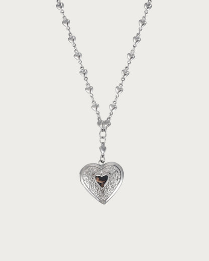 Heart Silver Locket Pendant Necklace