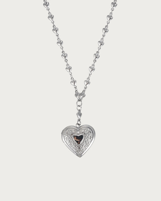 Heart Silver Locket Pendant Necklace