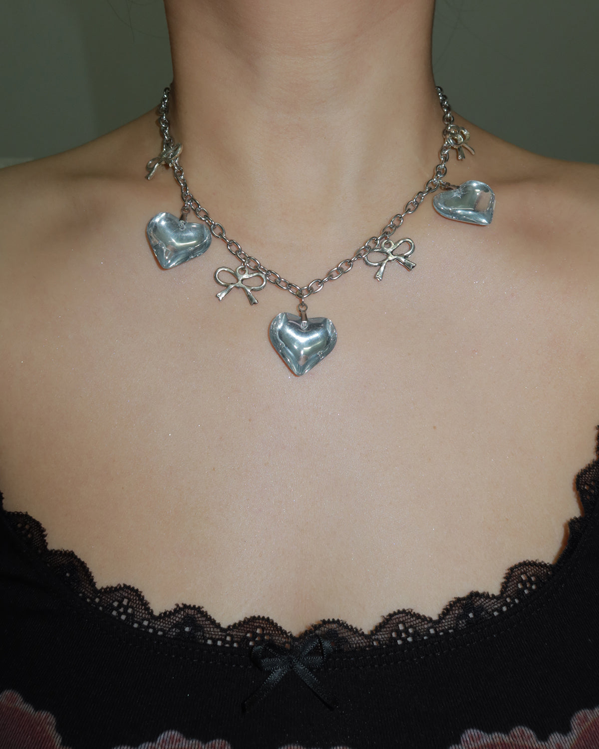 Ava Heart Bow Tie Silver Necklace