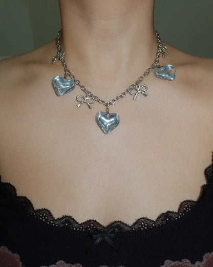 Ava Heart Bow Tie Silver Necklace