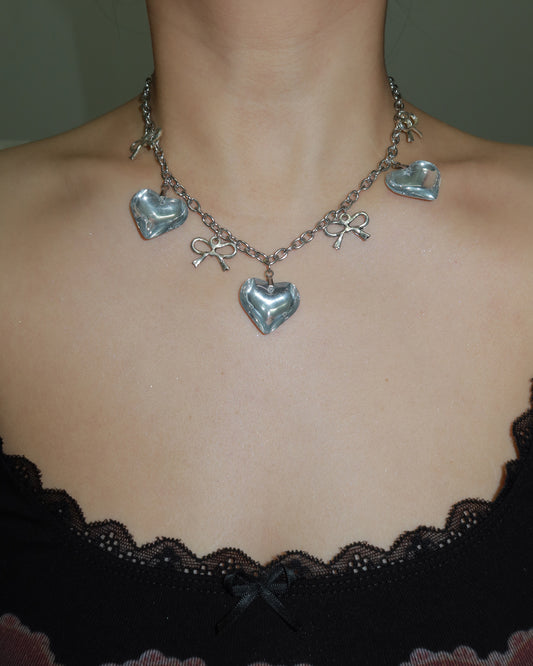 Ava Heart Bow Tie Silver Necklace