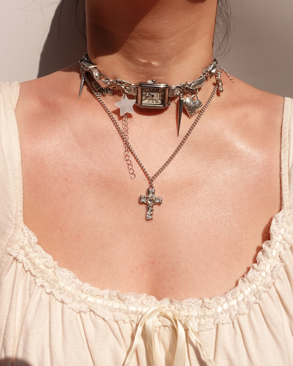 White Cross Silver Pendant Necklace(2 Colors)