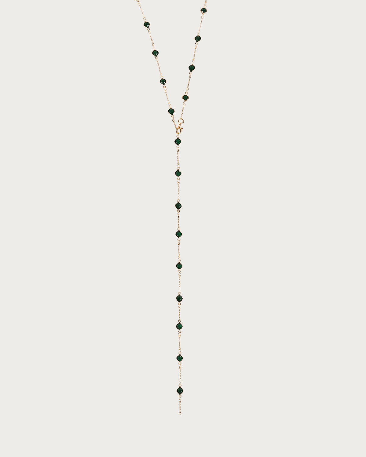 Green Beaded Circle Golden Lariat Necklace