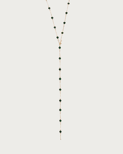 Green Beaded Circle Golden Lariat Necklace