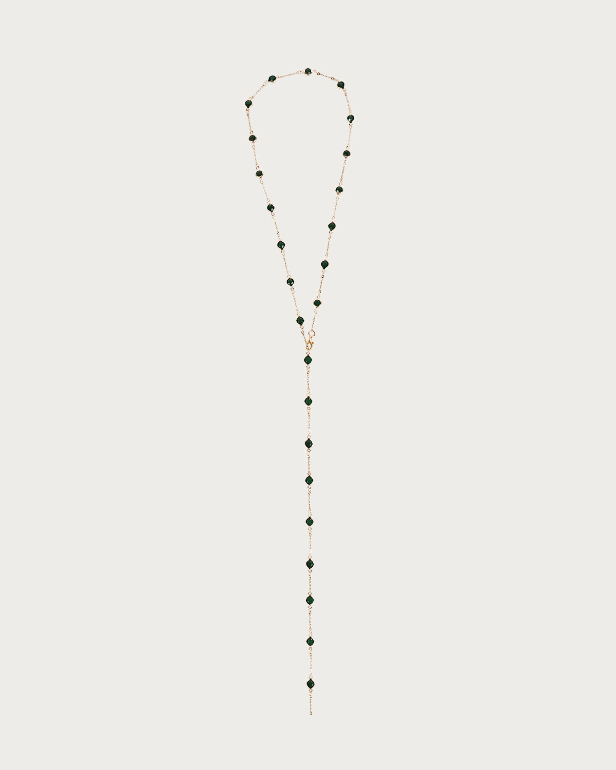 Green Beaded Circle Golden Lariat Necklace