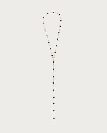 Green Beaded Circle Golden Lariat Necklace