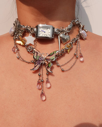 Butterfly Purple Heart Silver Necklace