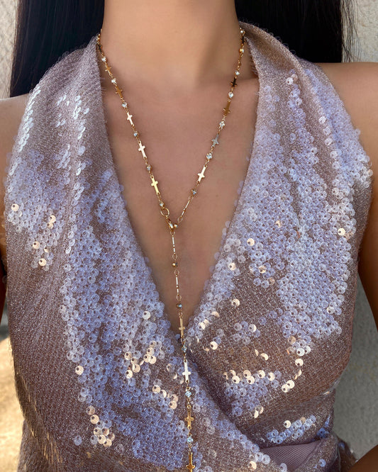 Cross Golden Lariat Necklace