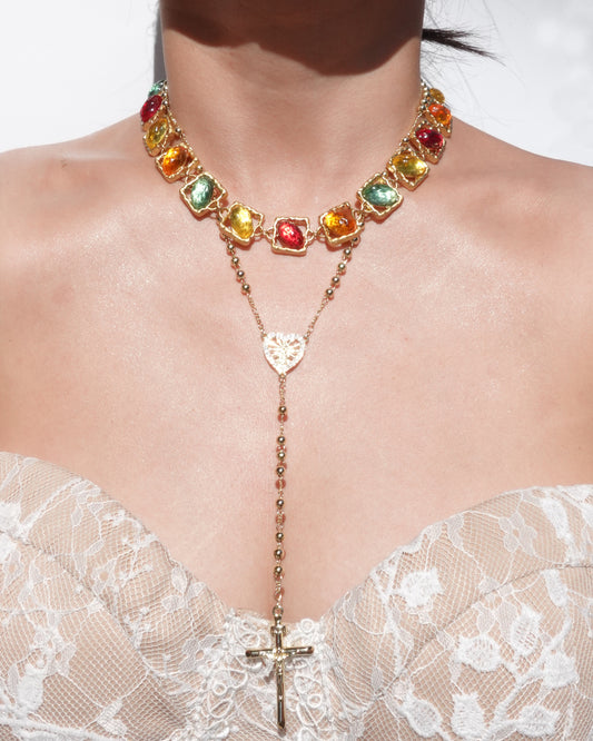 Maggie Guadalupe Beaded Heart Golden Lariat Necklace