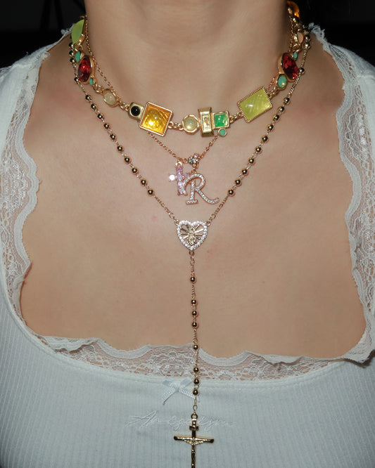 Maggie Guadalupe Beaded Heart Golden Lariat Necklace