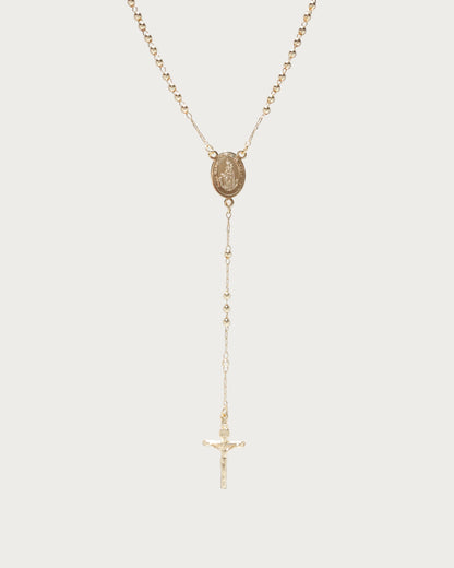 Madge Rosary Beaded Cross Golden Lariat Necklace