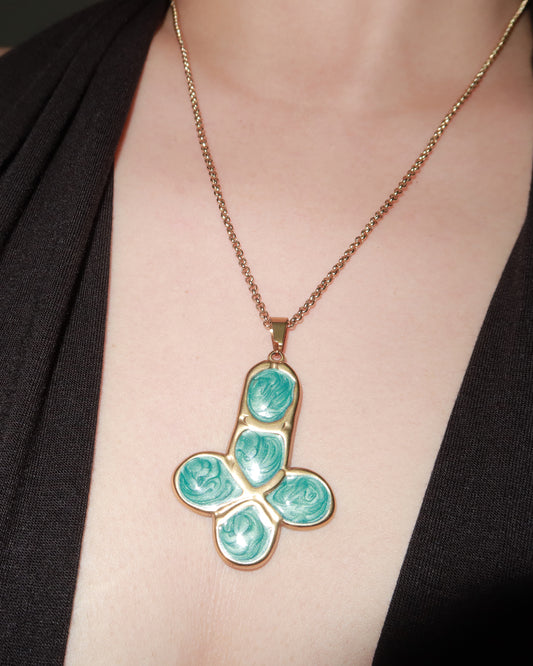 Jade Funky Green Cross Golden Necklace