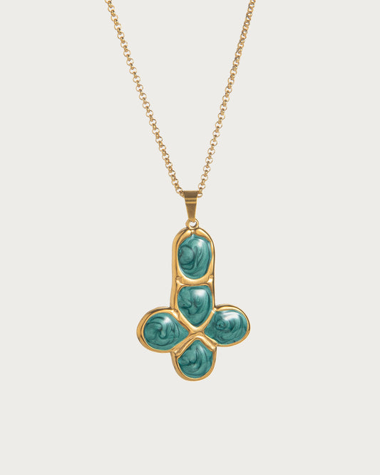Funky Green Cross Golden Necklace
