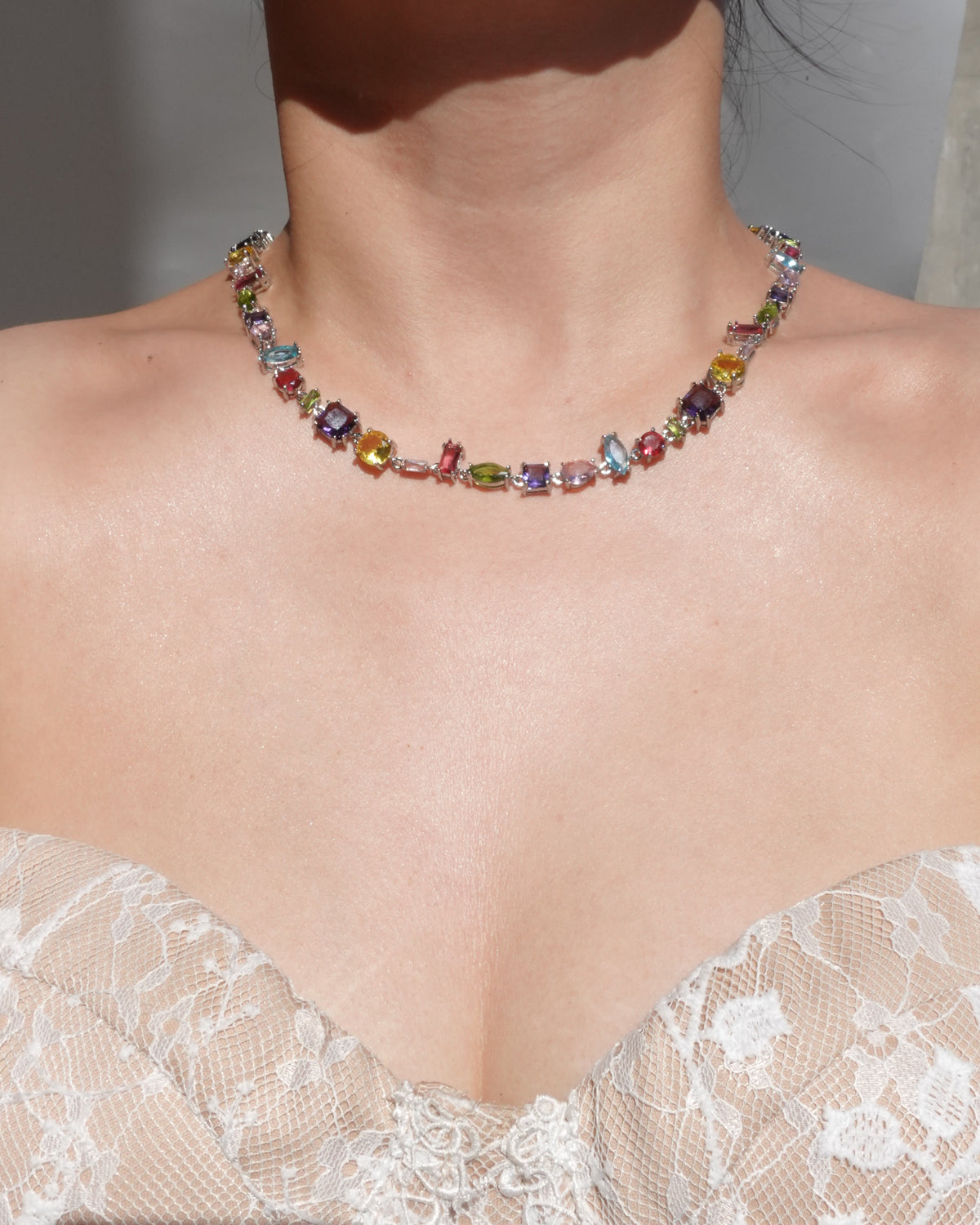 Aaliyah Candy Crystal Silver Necklace
