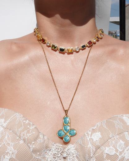 Mona Vintage Luxury Square Golden Necklace
