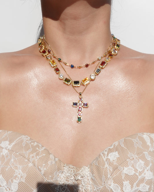 Chaya Rainbow Heart Enamel Beaded Golden Necklace