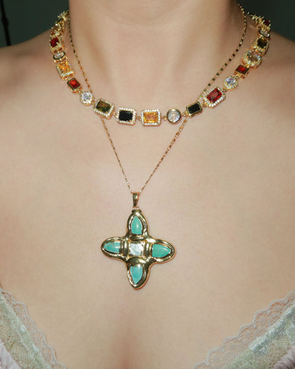 Mona Vintage Luxury Square Golden Necklace