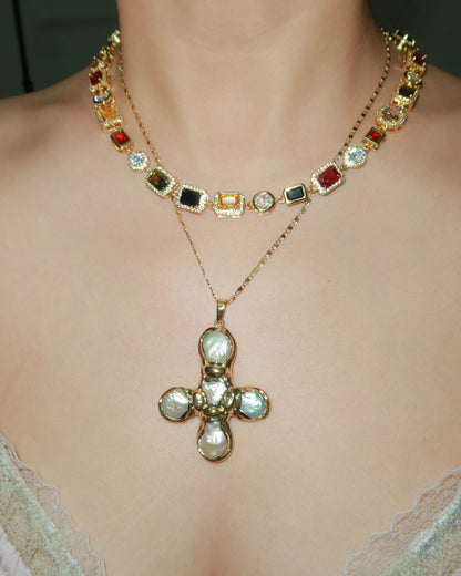 Mona Vintage Luxury Square Golden Necklace