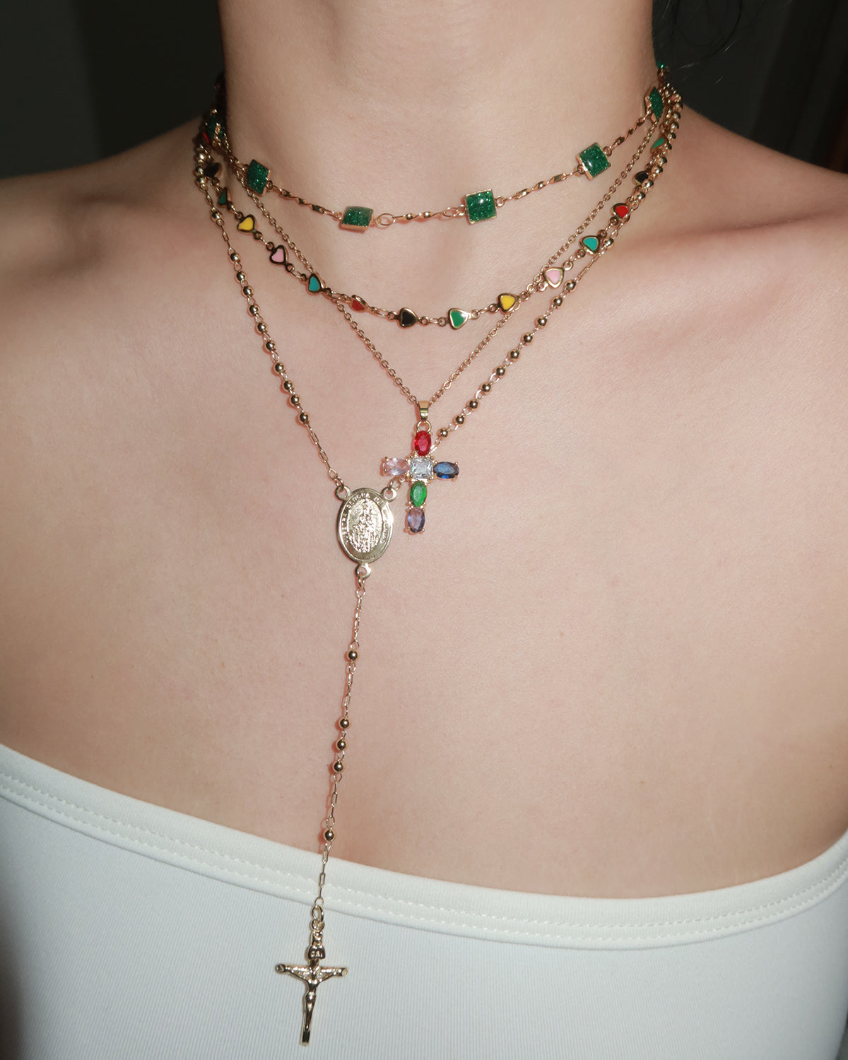 Hedy Green Square Enamel Beaded Golden Necklace