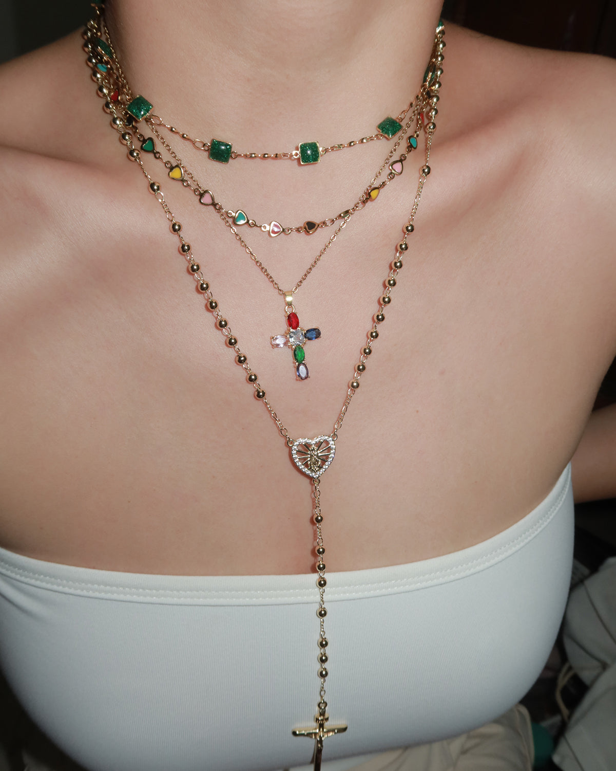 Hedy Green Square Enamel Beaded Golden Necklace