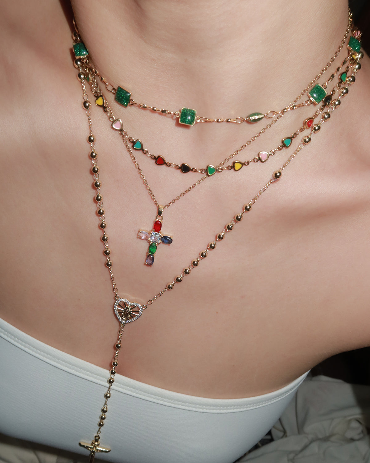 Hedy Green Square Enamel Beaded Golden Necklace