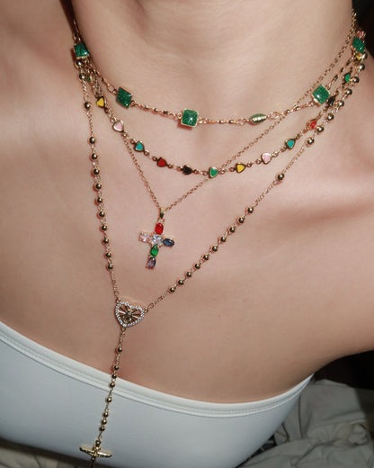 Hedy Green Square Enamel Beaded Golden Necklace