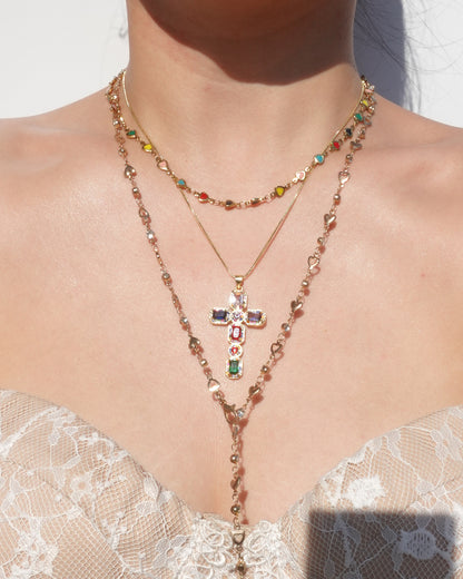 Eudora Rainbow Heart Enamel Beaded Golden Necklace