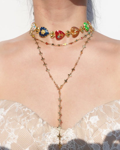 Rebecca Vintage Enamel Heart Golden Necklace