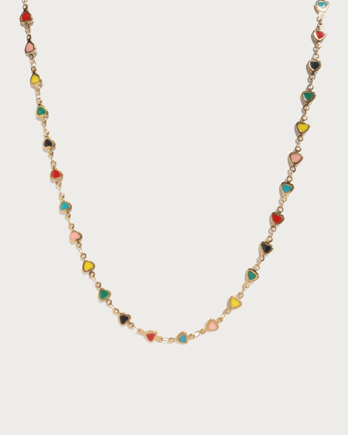 Rainbow Heart Enamel Beaded Golden Necklace