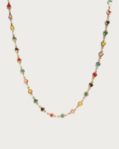 Eudora Rainbow Heart Enamel Beaded Golden Necklace