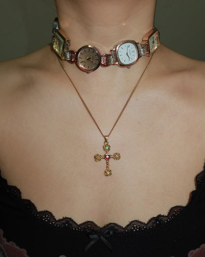 Carnelian Rose Corss Golden Necklace