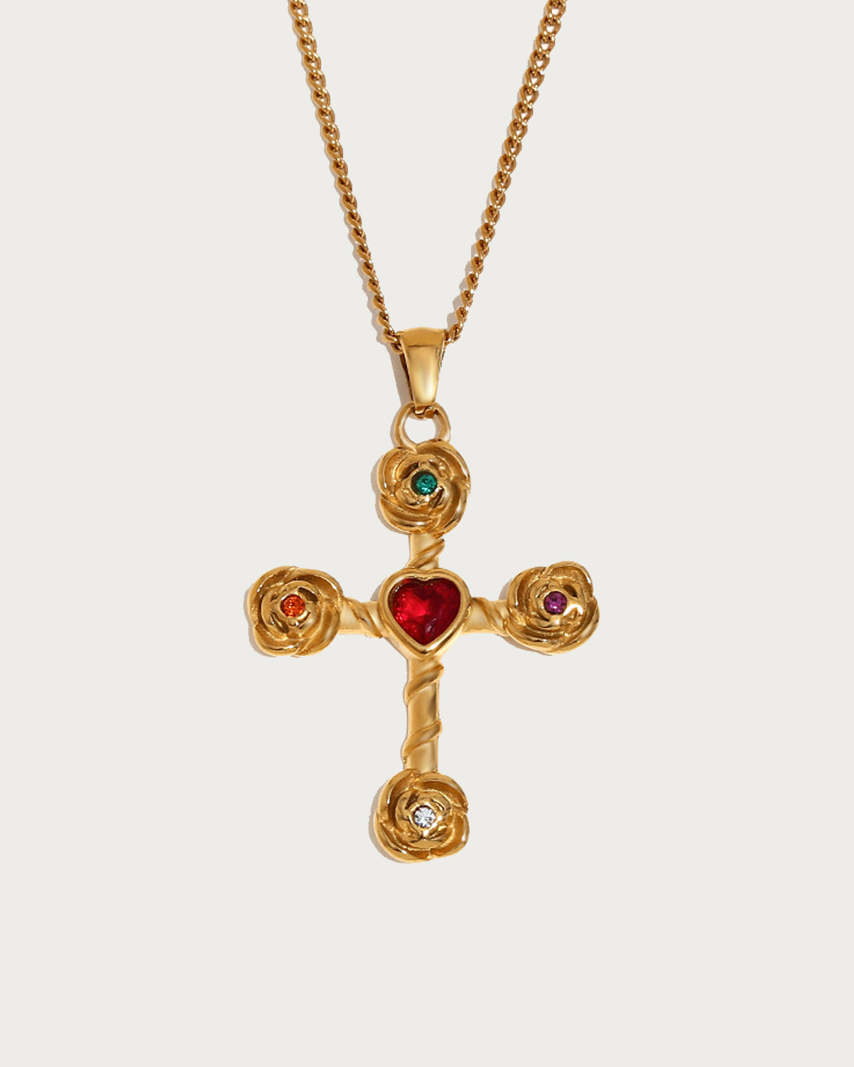 Carnelian Rose Corss Golden Necklace