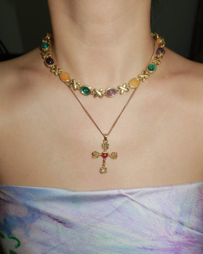 Carnelian Rose Corss Golden Necklace