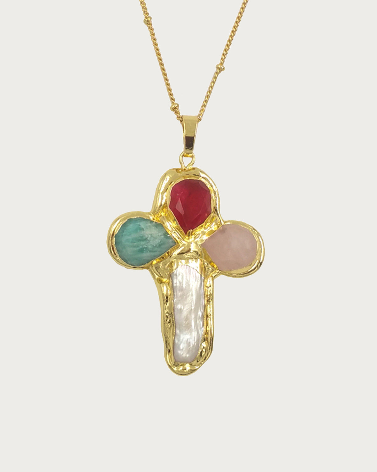 Astrid Colorful Cross Golden Pendant Necklace