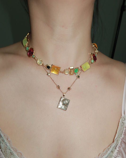 Daphne Soulmate Book Moon Locket Golden Pendant Necklace